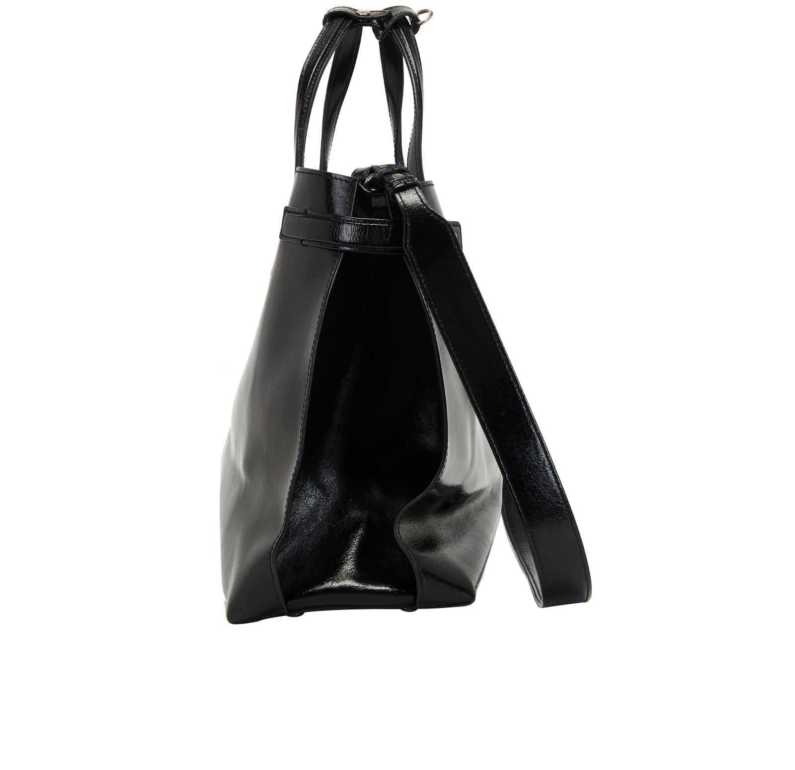 Medium Banner Tote, &pound;450, Handbags, Black, Patent Leather, Bottom view